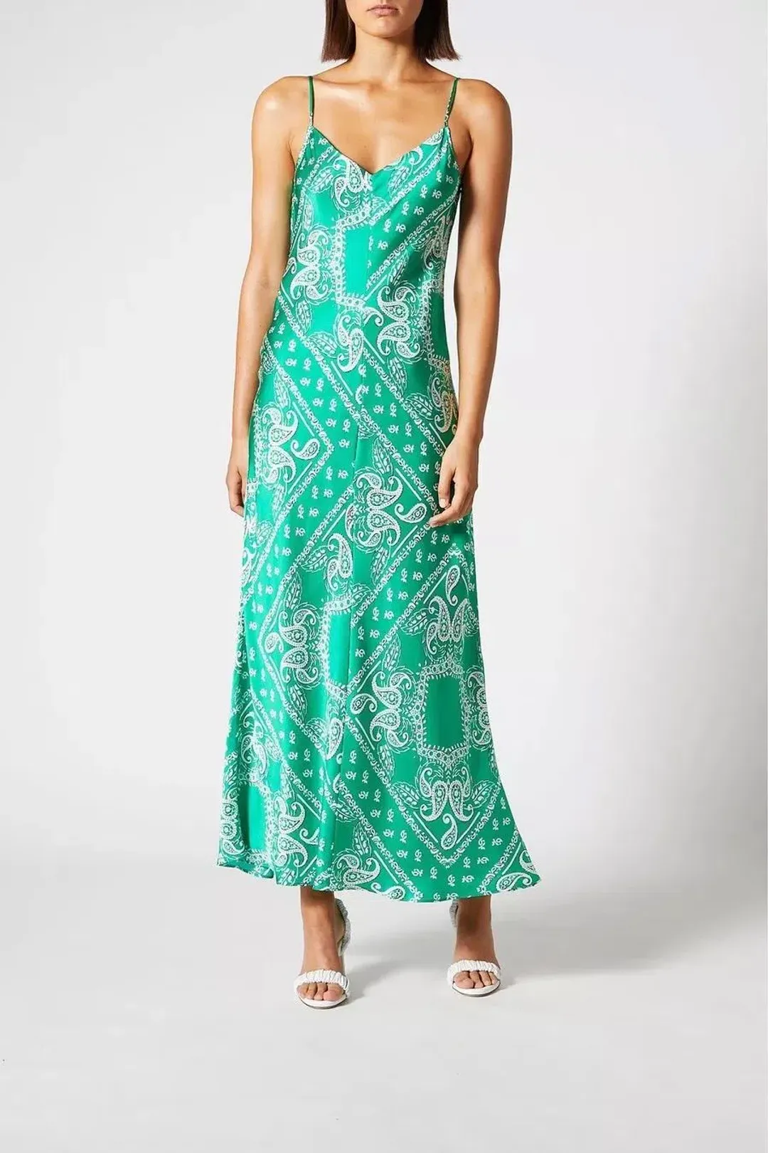 Scanlan Theodore Silk Paisley Long Slip Dress Green Size 8 for rent on The Volte - main image