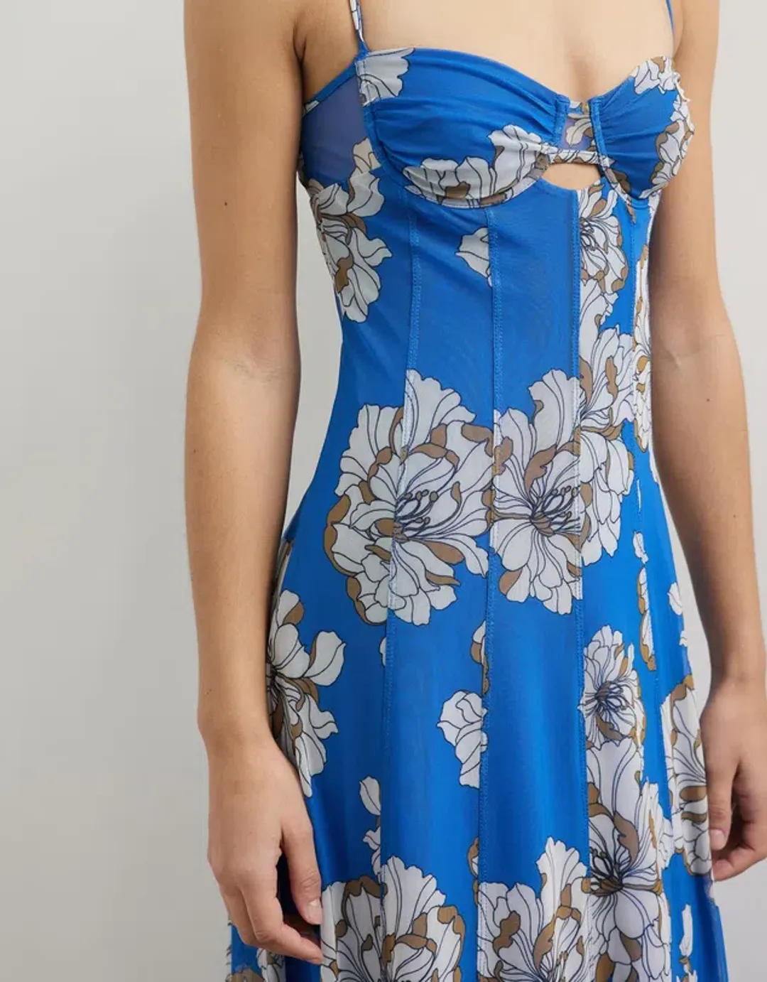 Lover Cleo Bustier Mesh Maxi Dress Blue Floral Size 10 for rent on The Volte - main image