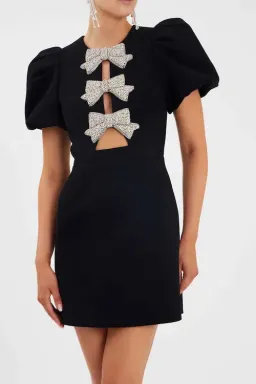 Rebecca Vallance Juliana Puff Sleeve Mini Dress Black Size 12 for rent on The Volte - image 4