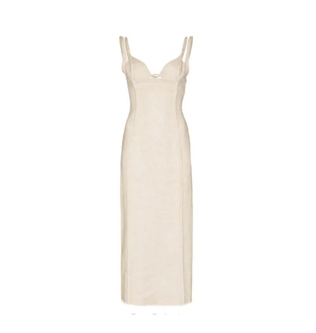 Jacquemus La Robe Valerie Dress Beige Size AU 6  for rent on The Volte - main image