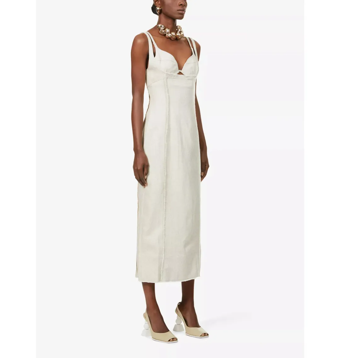 Jacquemus La Robe Valerie Dress Beige Size AU 6  for rent on The Volte - main image
