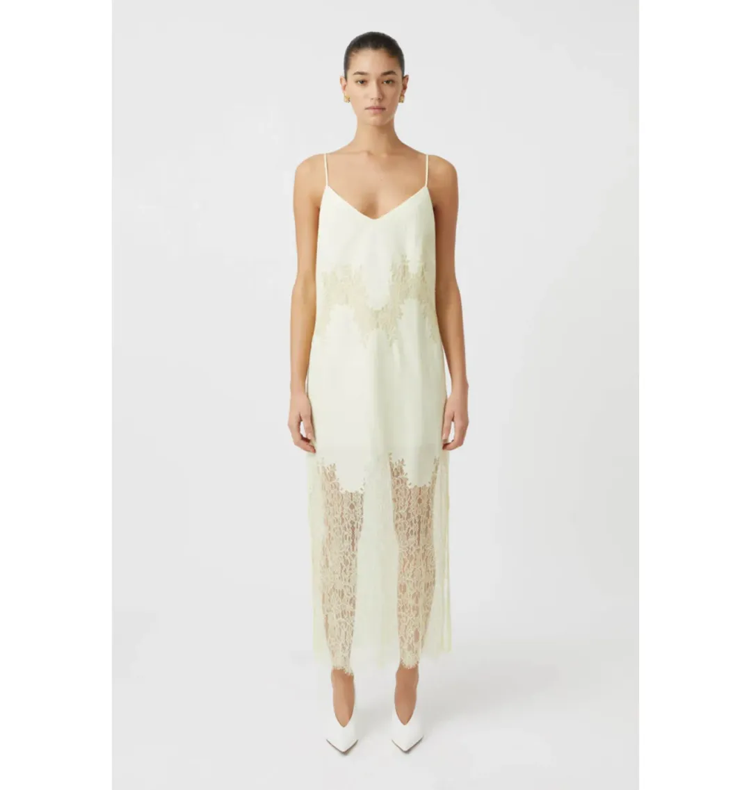 Camilla And Marc Filigree Midi Dress in Lemon Yellow Size AU 6 for rent on The Volte - main image