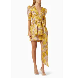 Zimmermann High Tide Peplum Mini Dress in Yellow Ikat Floral Size 2 / AU 12 for rent on The Volte - image 1