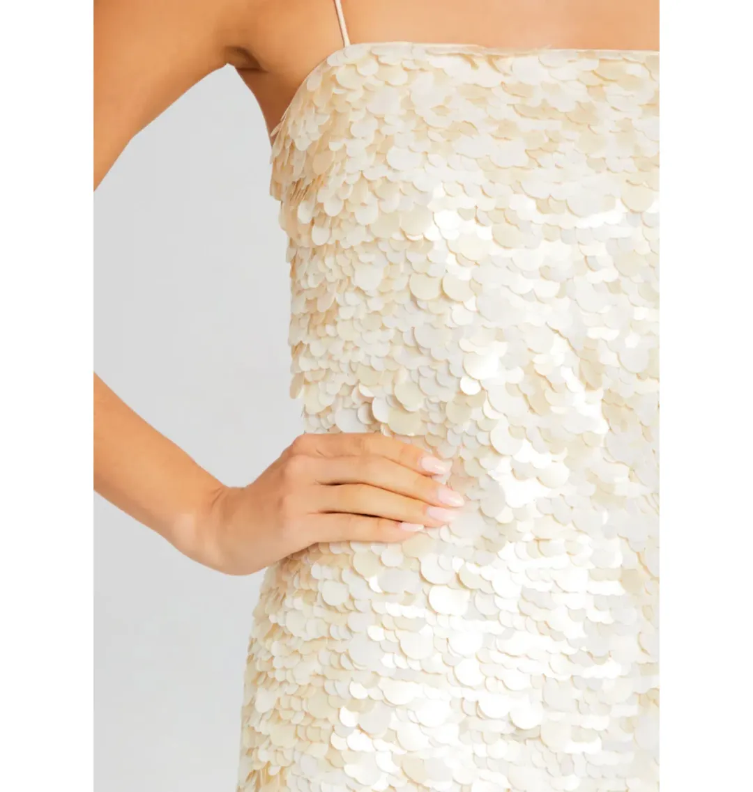 Retrofete Eleanora Sequin Dress Beige/White Side XS / AU 6 for rent on The Volte - main image