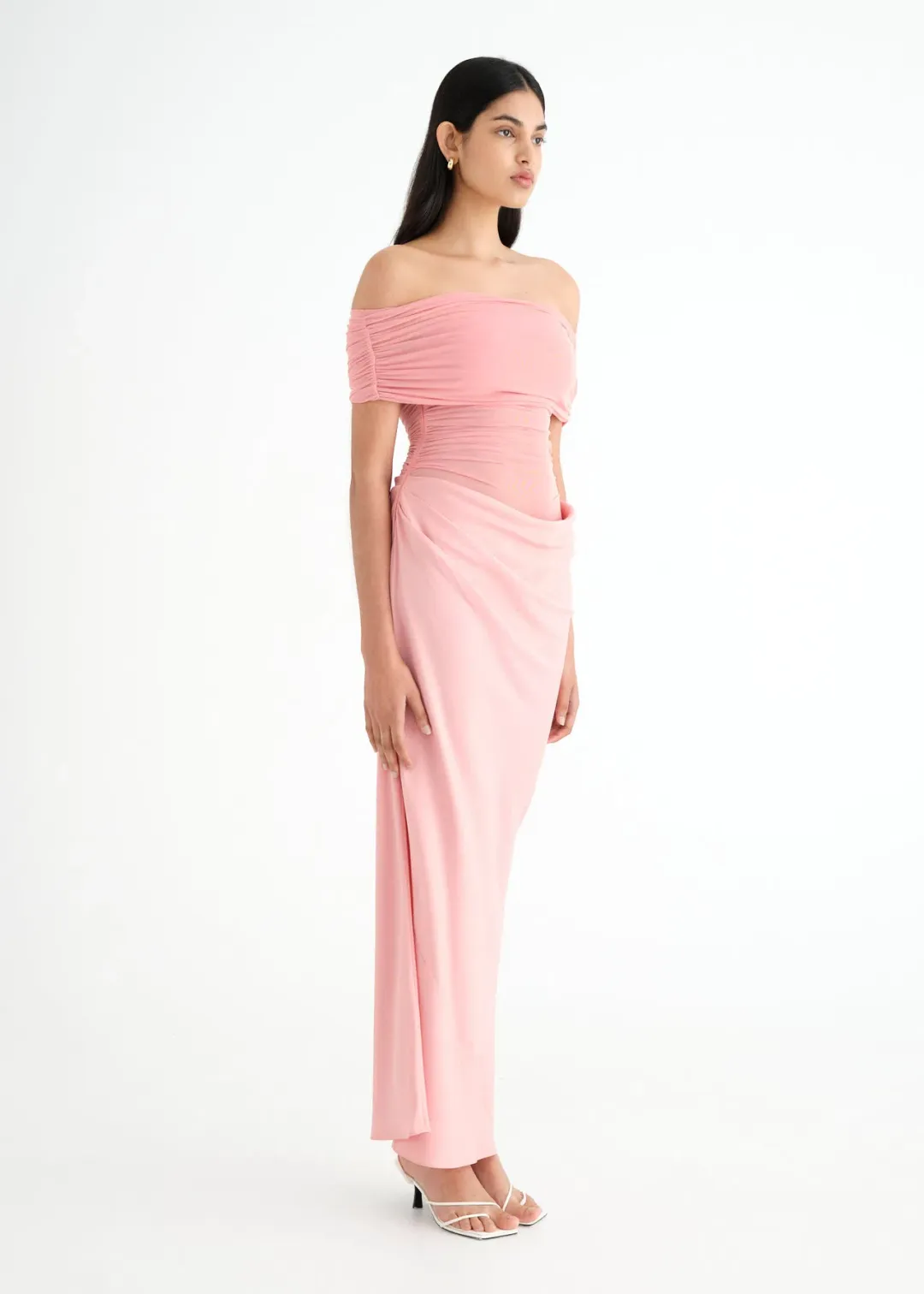 Benni Nico Off Shoulder Maxi Dress Candyfloss Pink Size 8  for rent on The Volte - main image