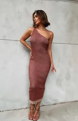 Suboo Leah One Shoulder Knit Midi Dress Rust Size L / AU 12 for rent on The Volte - image 5