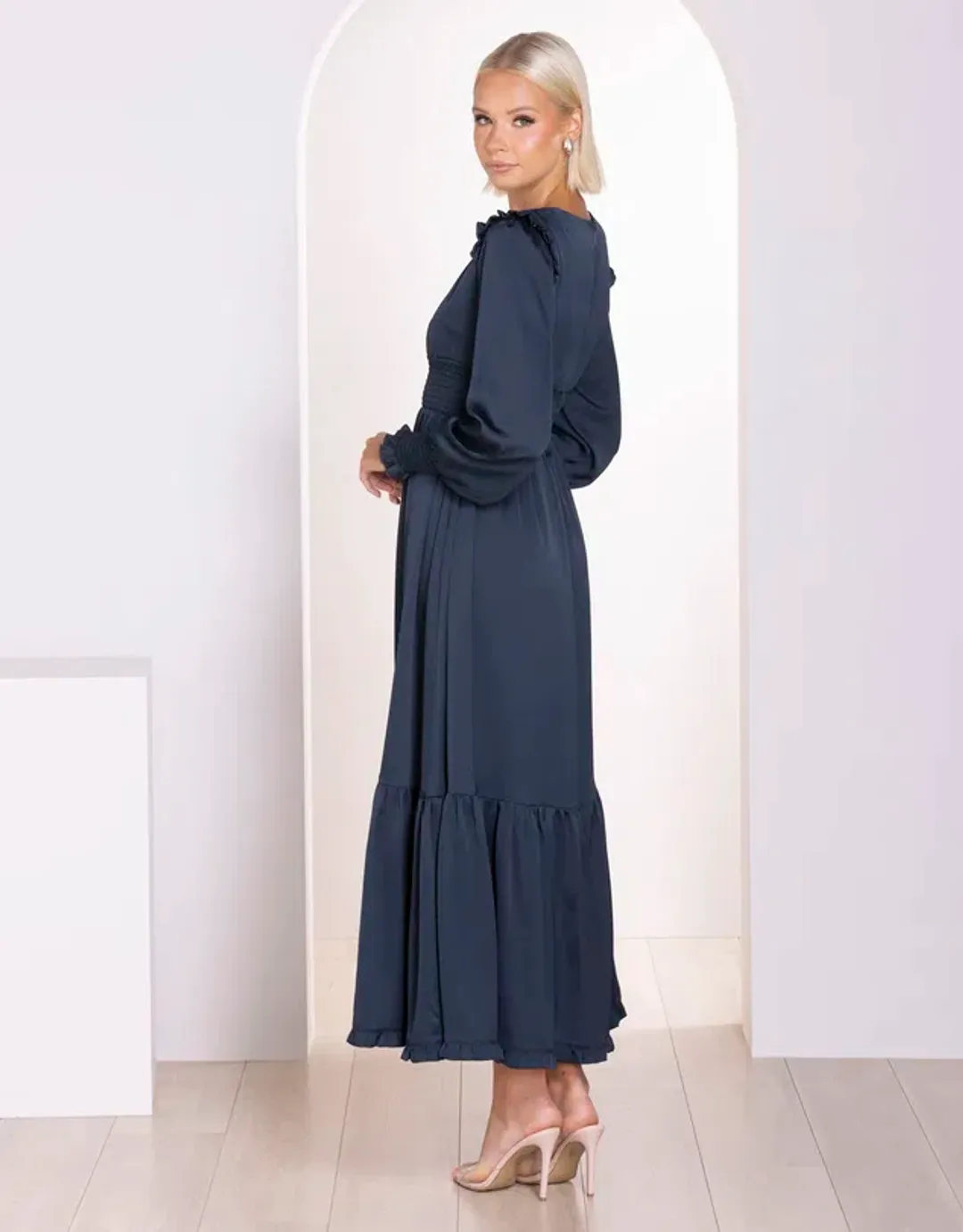 Pilgrim Jay Long Sleeve Maxi Dress Steel Size 8  for rent on The Volte - main image