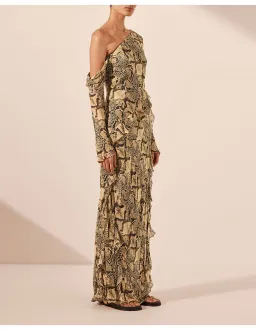 Shona Joy Hadiya Asymmetrical Long Sleeve Ruffle Maxi Dress Print Size 6 for rent on The Volte - image 3