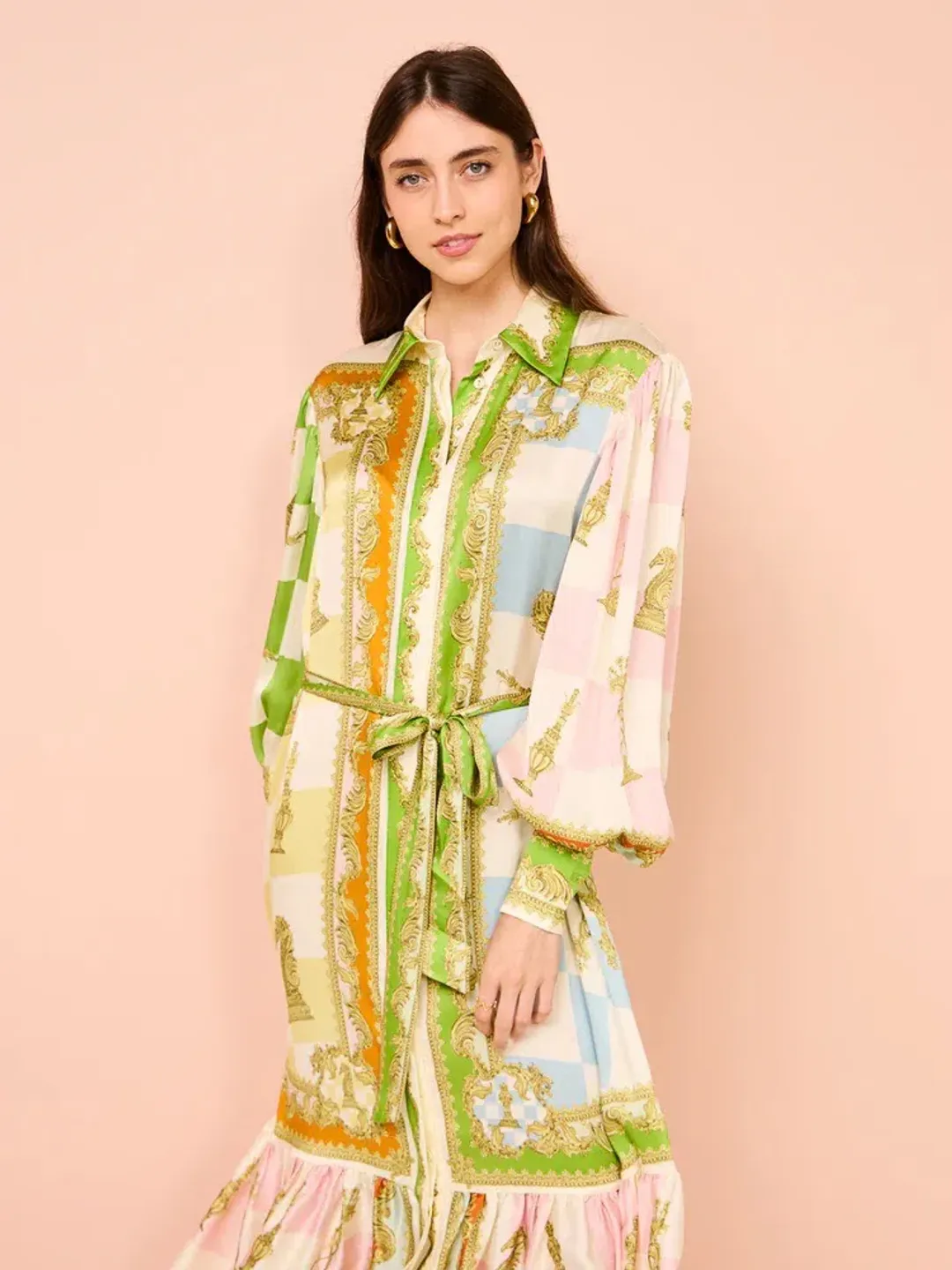 Alemais Checkmate Silk Shirtdress Multi Size AU 8 for rent on The Volte - main image