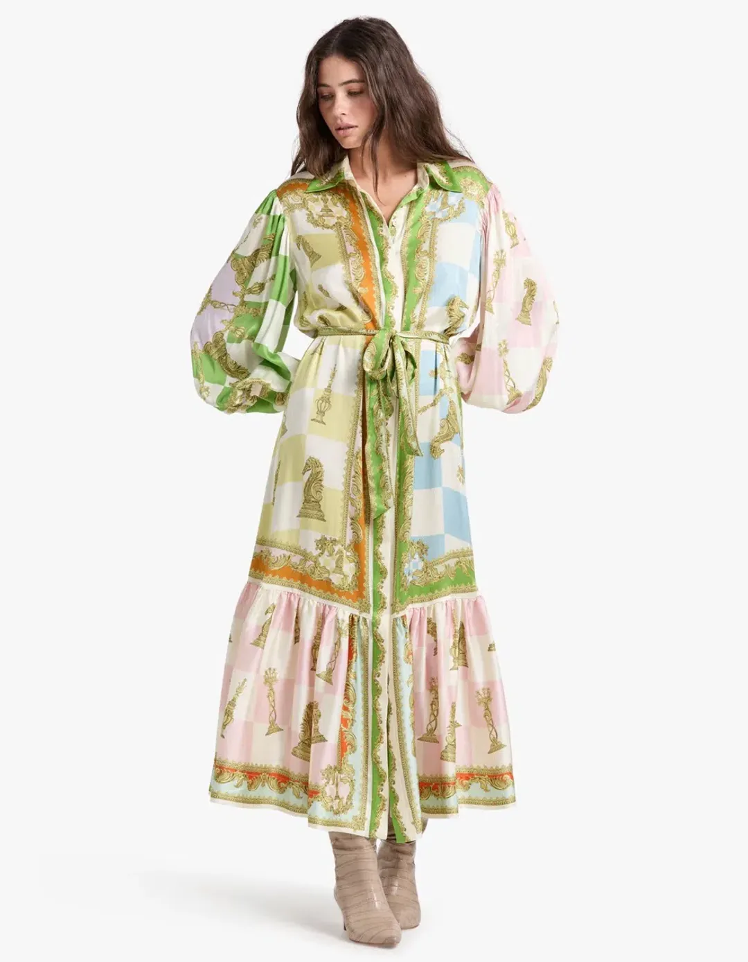 Alemais Checkmate Silk Shirtdress Multi Size AU 8 for rent on The Volte - main image