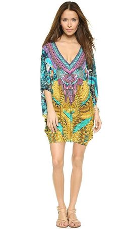 Camilla Batwing Sleeved Cover Up Kaftan Blue & Yellow Size 12 for rent on The Volte - image 1