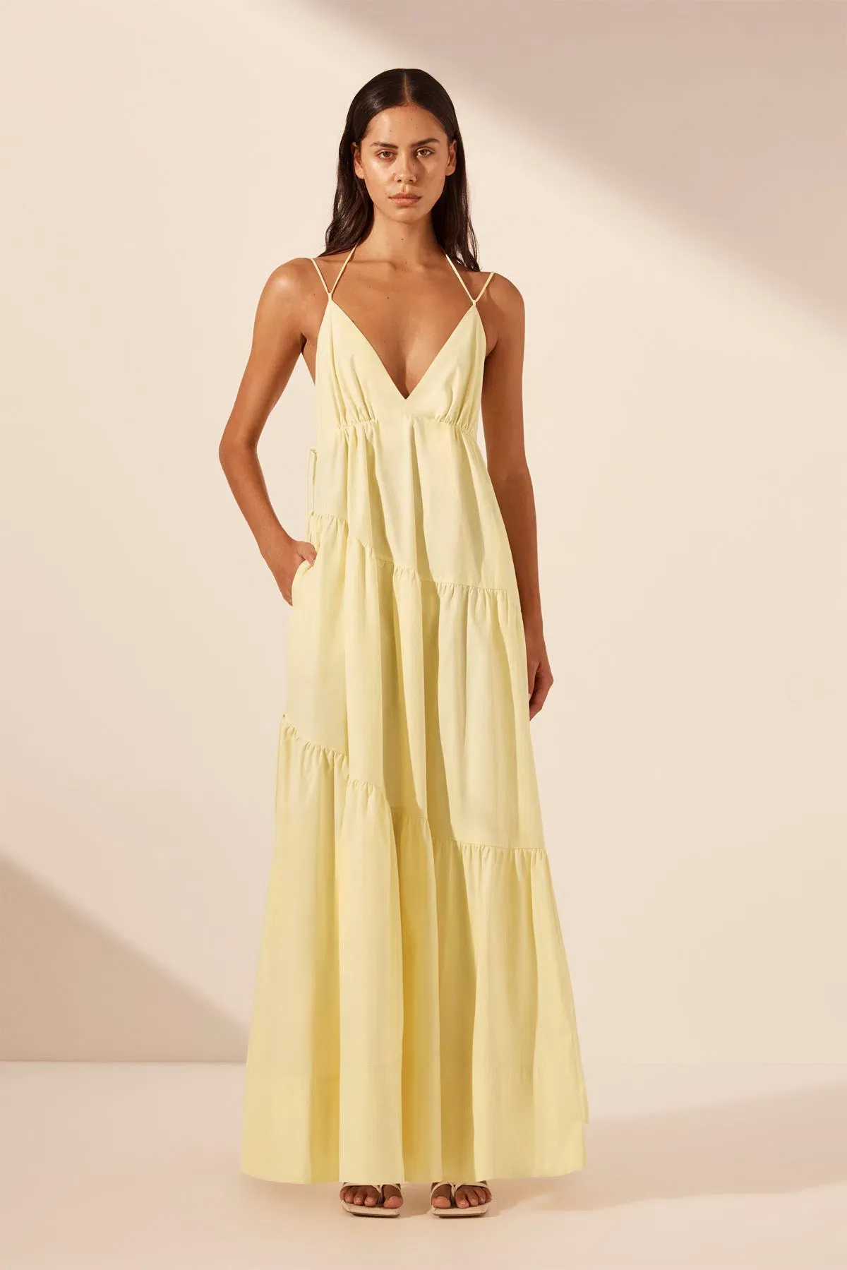 Shona Joy Maiori Tiered Maxi Dress in Lemon Size 8 for rent on The Volte - main image