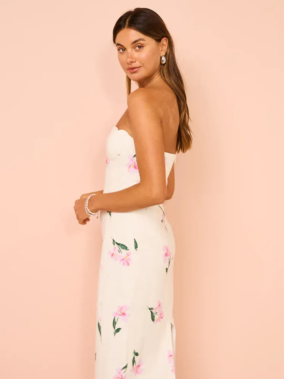 Issy Scalloped Bodice Midi Dress In Rose Print AU 14 for rent on The Volte - main image