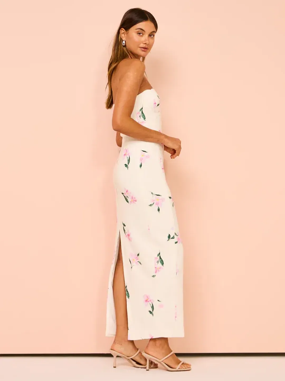 Issy Scalloped Bodice Midi Dress In Rose Print AU 14 for rent on The Volte - main image