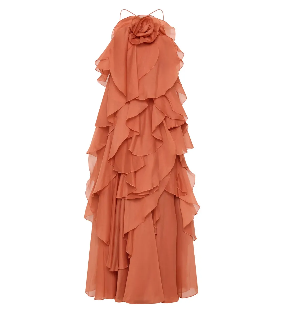 Aje  Pandorea Layered Maxi Dress Coral Clay Size 6  for rent on The Volte - main image