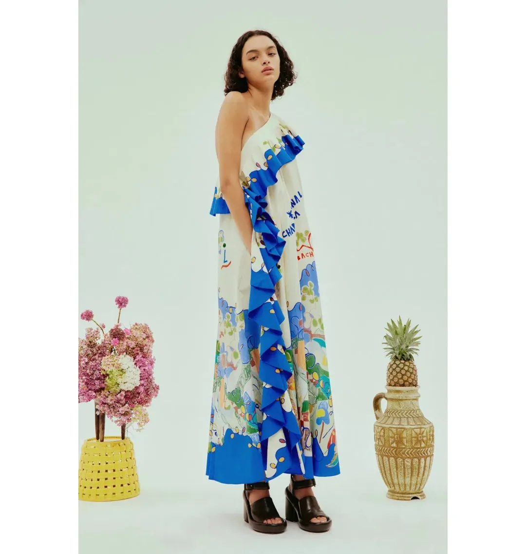 Alemais Nadia One Shoulder Ruffle Dress Multi Size AU 16  for rent on The Volte - main image