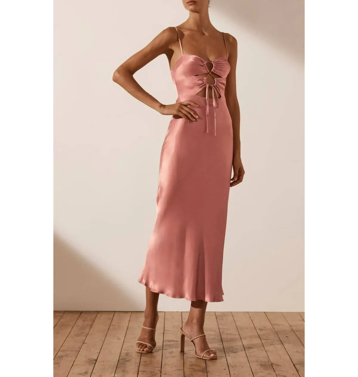 Shona Joy Eloise Lace Up Midi Dress Antique Rose Size AU 6 for rent on The Volte - main image