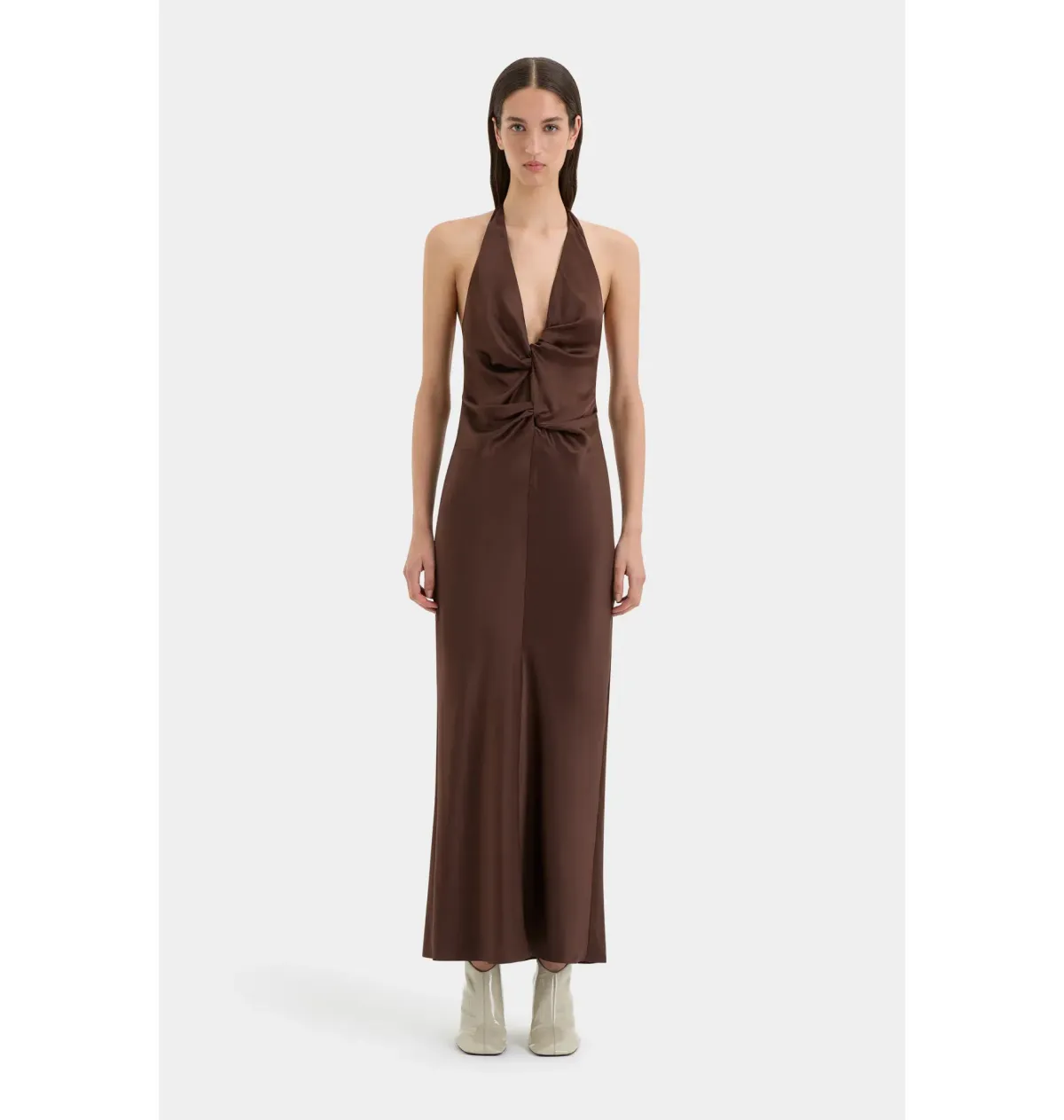 Sir The Label  Como Twist Dress in Chocolate Size 3 / AU 12 for rent on The Volte - main image