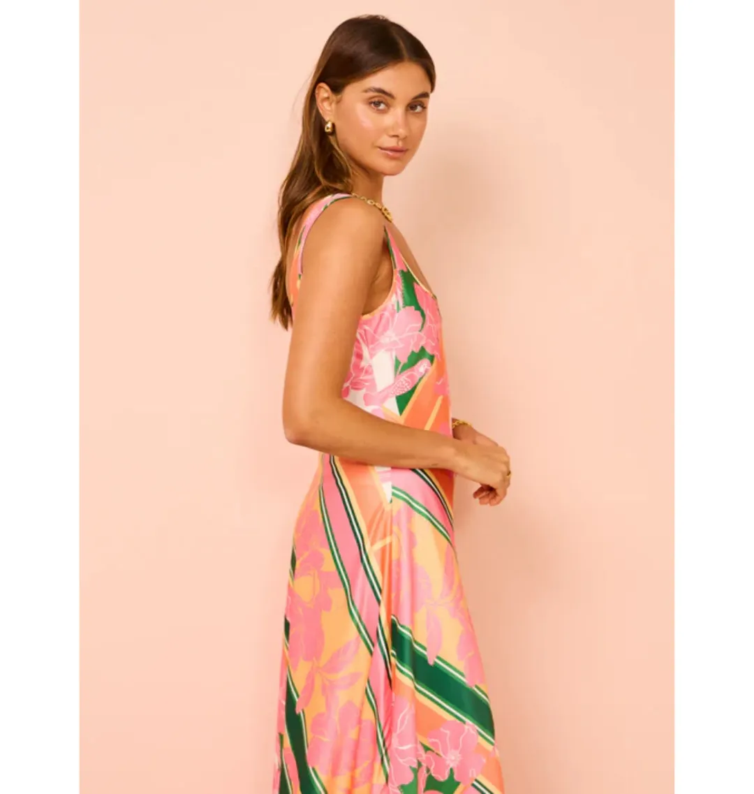 By Nicola Beneath The Stars Bias Cut Slip Dress in Rio Floral Size AU 16 for rent on The Volte - main image