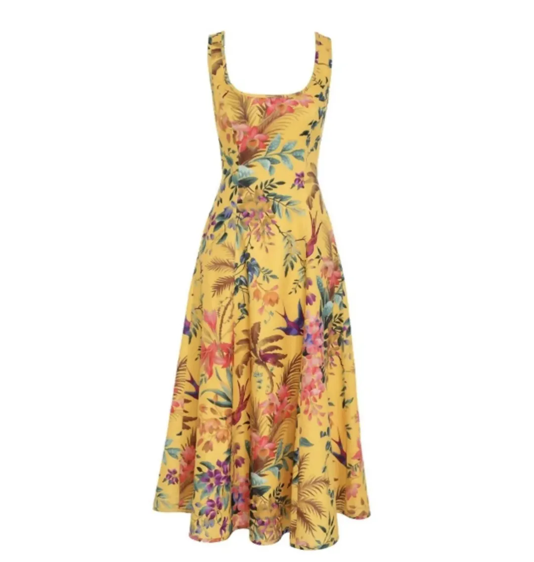 Zimmermann Tropicana Cut Out Midi Dress in Mango Floral Size 0 / AU 8 for rent on The Volte - main image