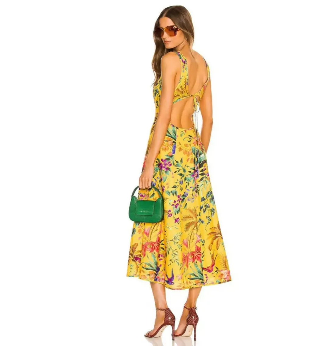 Zimmermann Tropicana Cut Out Midi Dress in Mango Floral Size 0 / AU 8 for rent on The Volte - main image