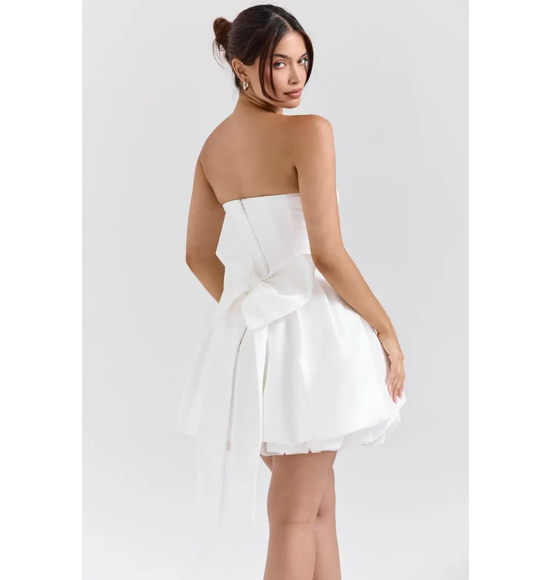 House of CB Noele Satin Strapless Bow Mini Gown White Size XS / AU 6 for rent on The Volte - main image