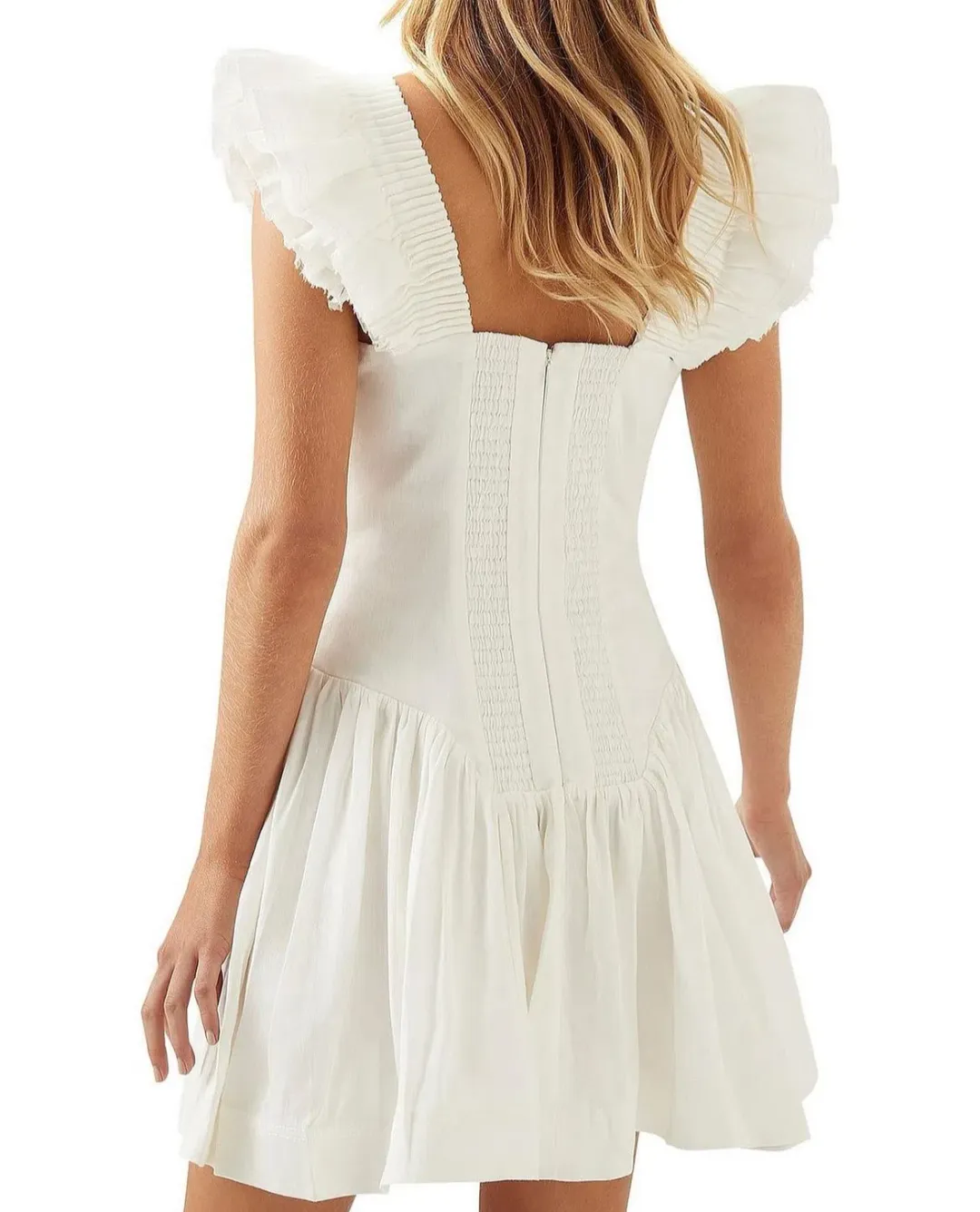 Aje Simone Frill Sleeve Mini Dress Ivory Size 16 for rent on The Volte - main image