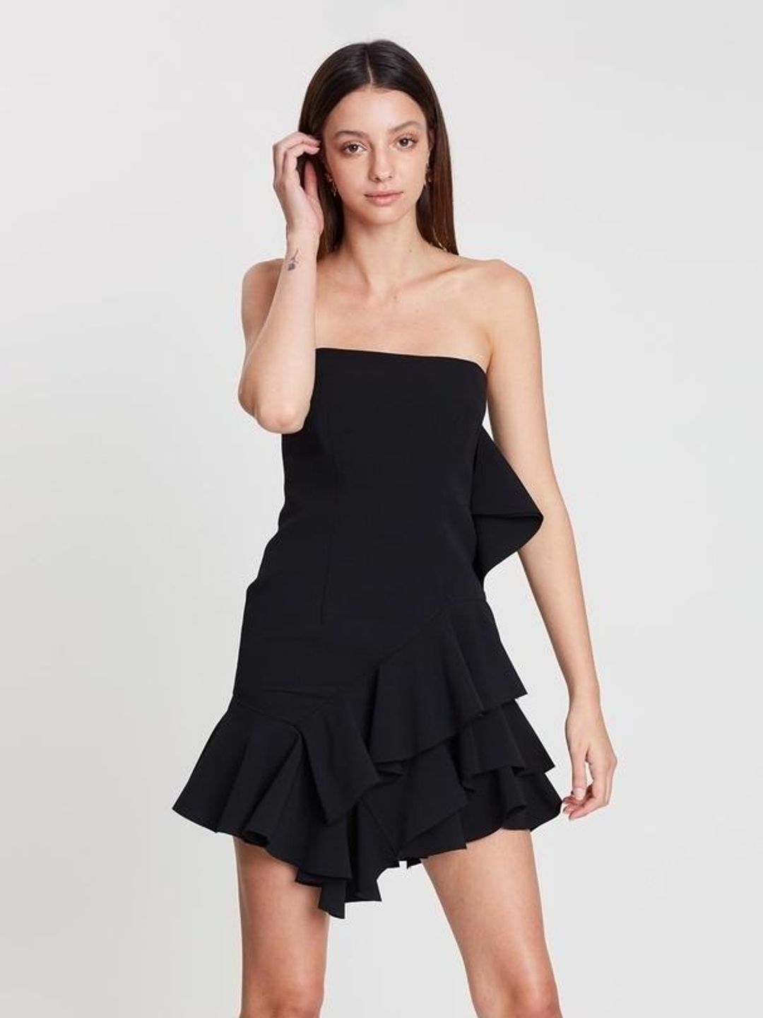 By Johnny Lily Strapless Flounce Mini Dress Black Size 6 for rent on The Volte - main image