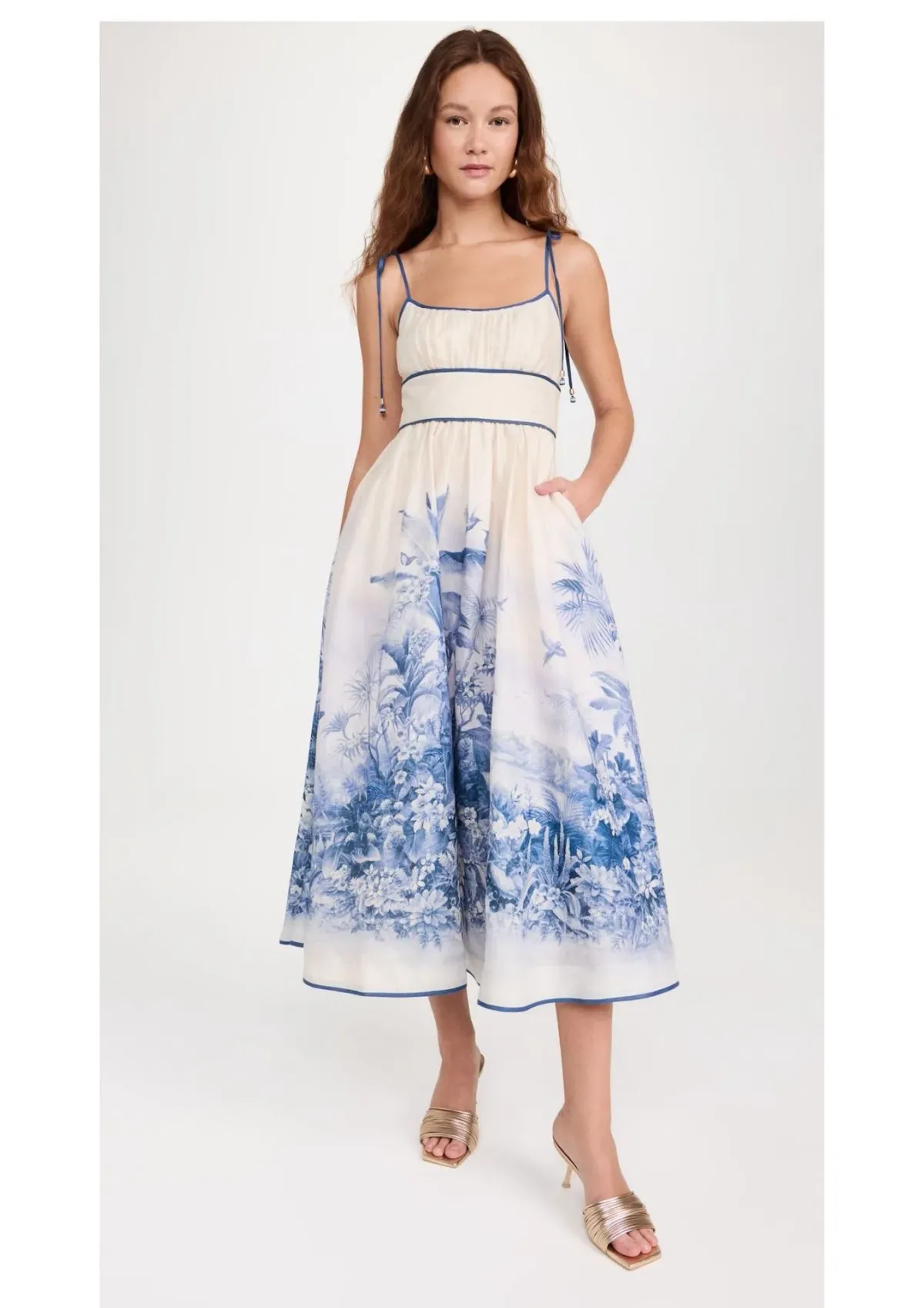 Zimmermann The Wylie Picnic Midi Dress in Blue Palm Size 0 / AU 8  for rent on The Volte - main image