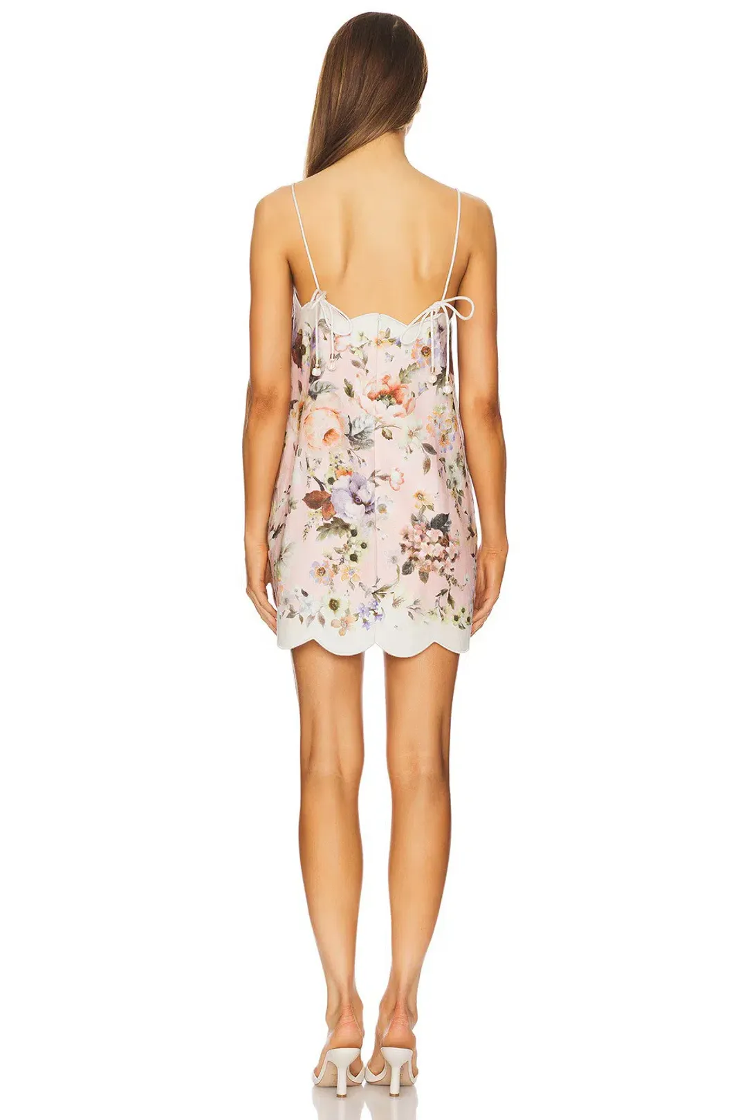Zimmermann The Acacia Scallop Mini Dress in Pink Floral Size 0 / AU 8  for rent on The Volte - main image