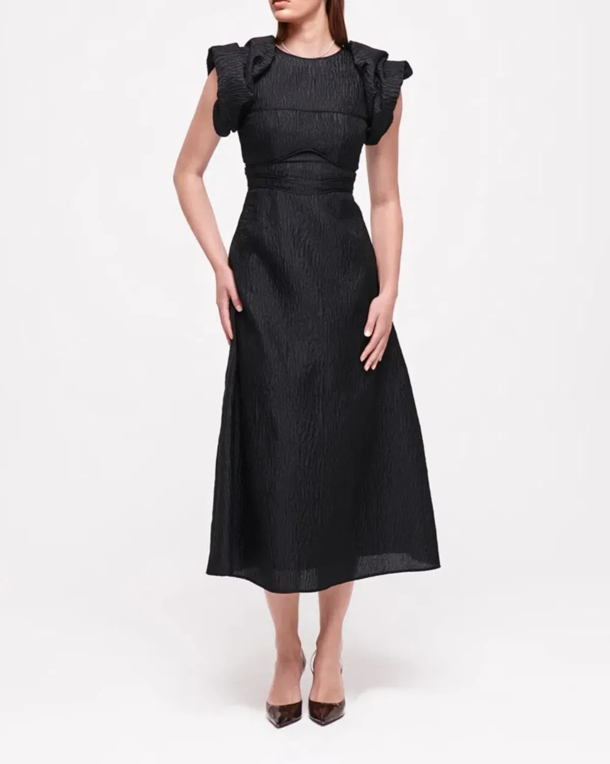 Rachel Gilbert Sophy Midi Dress in Black Size 5/AU16 for rent on The Volte - main image