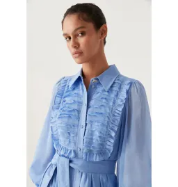 Aje Iris Pleated Bib Midi Dress Mist Blue Size AU 12 for rent on The Volte - image 2