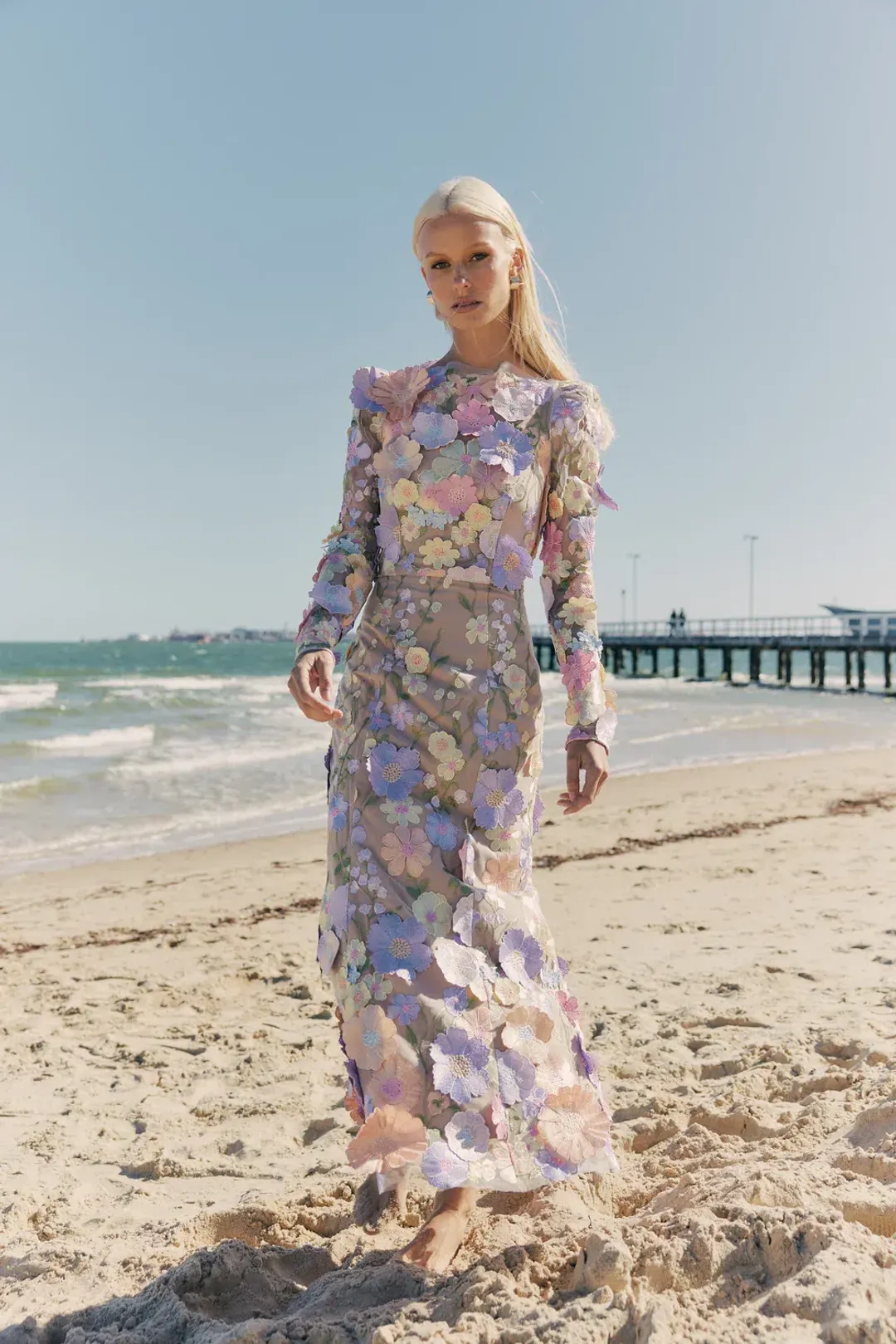 Elliatt Shannon 3D Floral Midi Dress In Purple Size AU 8 for rent on The Volte - main image