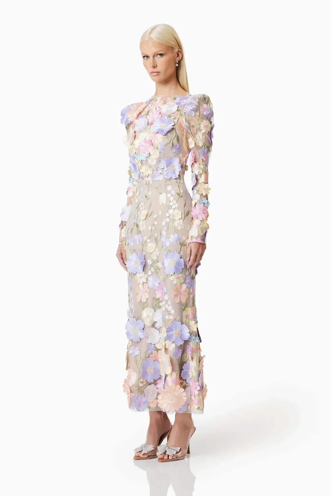 Elliatt Shannon 3d Floral Midi Dress in Purple Size AU 10 for rent on The Volte - main image
