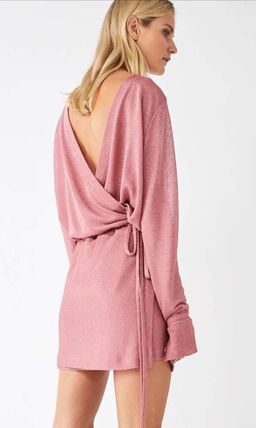 Kacey Devlin Formation Mini Wrap Dress Metallic Pink Size 10 for rent on The Volte - image 3