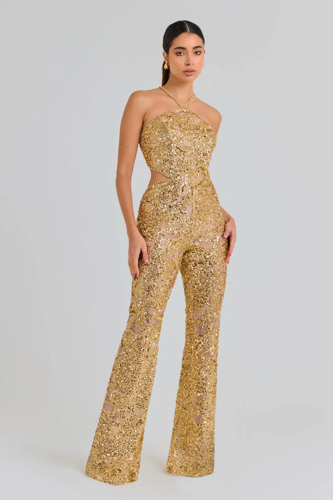 Nadine Merabi Hallie Jumpsuit Gold Size XS / AU 6 for rent on The Volte - main image