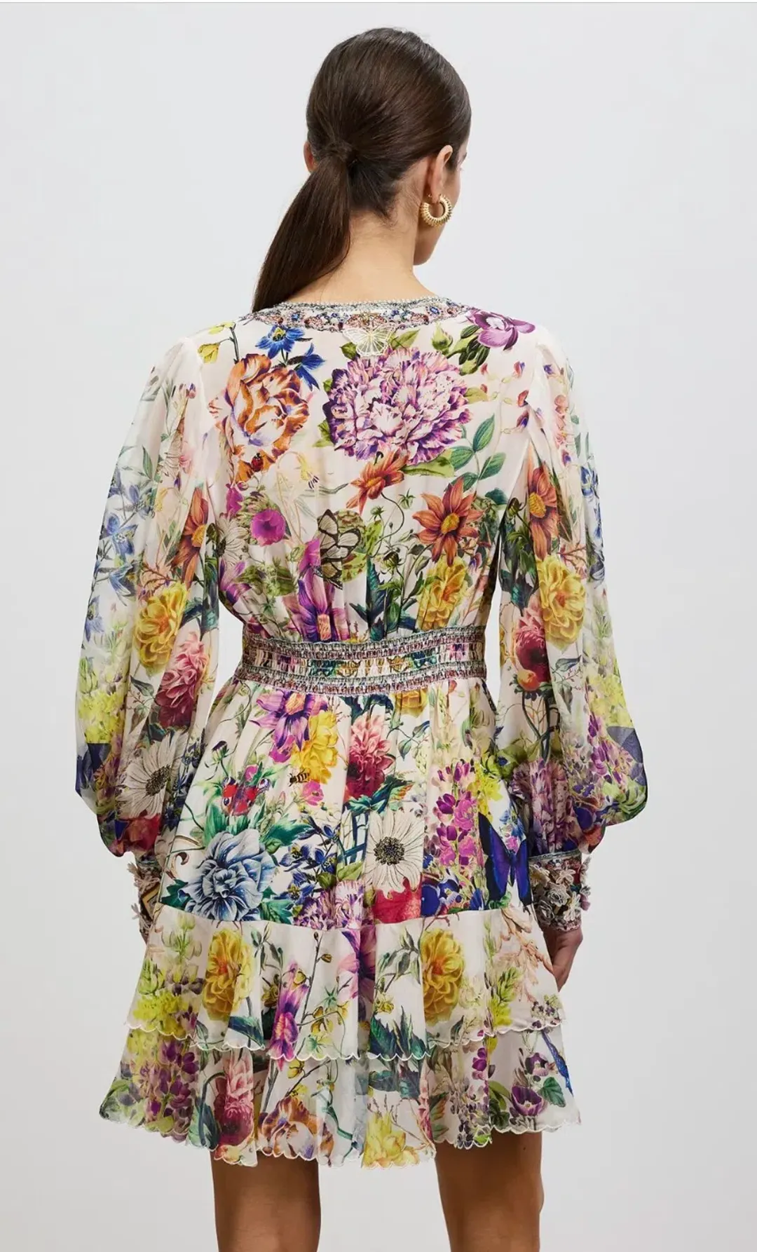 Camilla Button Front Frill Mini Dress in Queens Bee Hive Size XS / AU 8 for rent on The Volte - main image