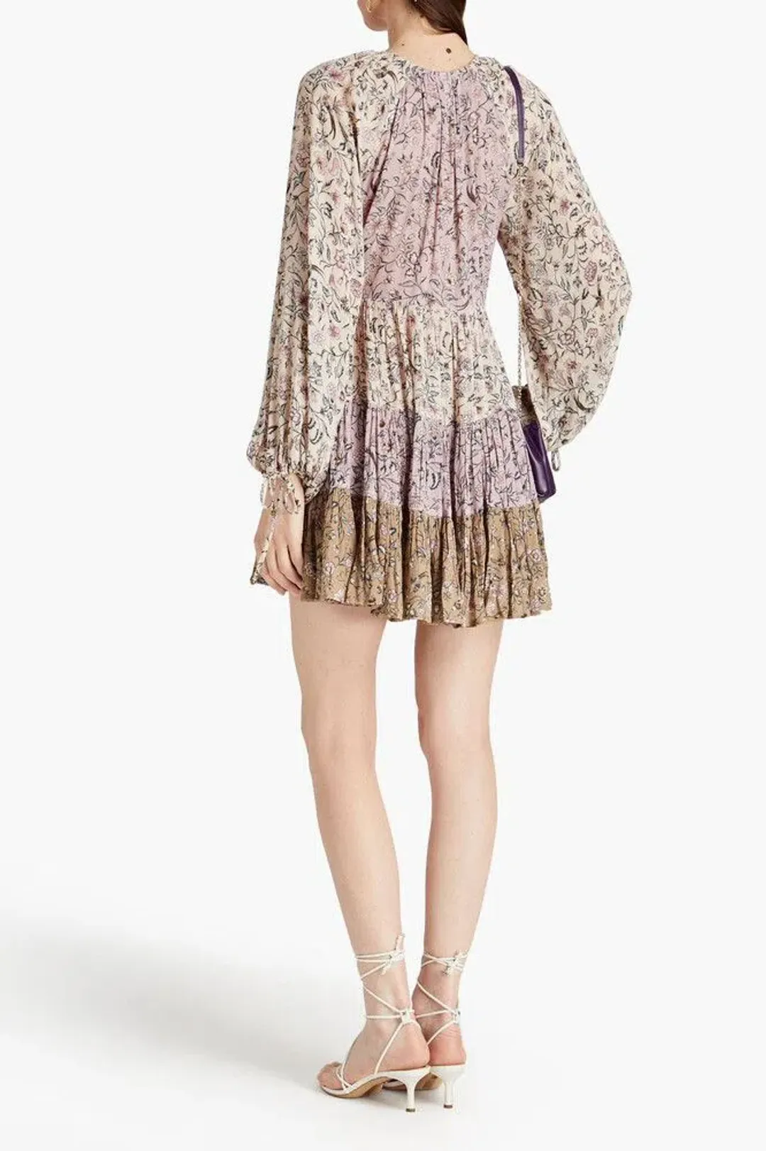 Tigerlily Livana Fabia Patchwork Long Sleeve Mini Dress Lilac Floral Size 12 for rent on The Volte - main image