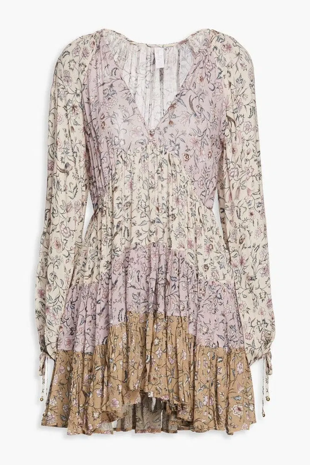 Tigerlily Livana Fabia Patchwork Long Sleeve Mini Dress Lilac Floral Size 12 for rent on The Volte - main image