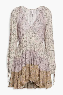 Tigerlily Livana Fabia Patchwork Long Sleeve Mini Dress Lilac Floral Size 12 for rent on The Volte - image 5