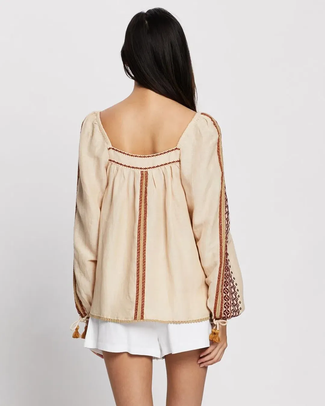 Tigerlily Dellah Embroidered Linen Long Sleeve Blouse Multi Size 12 for rent on The Volte - main image