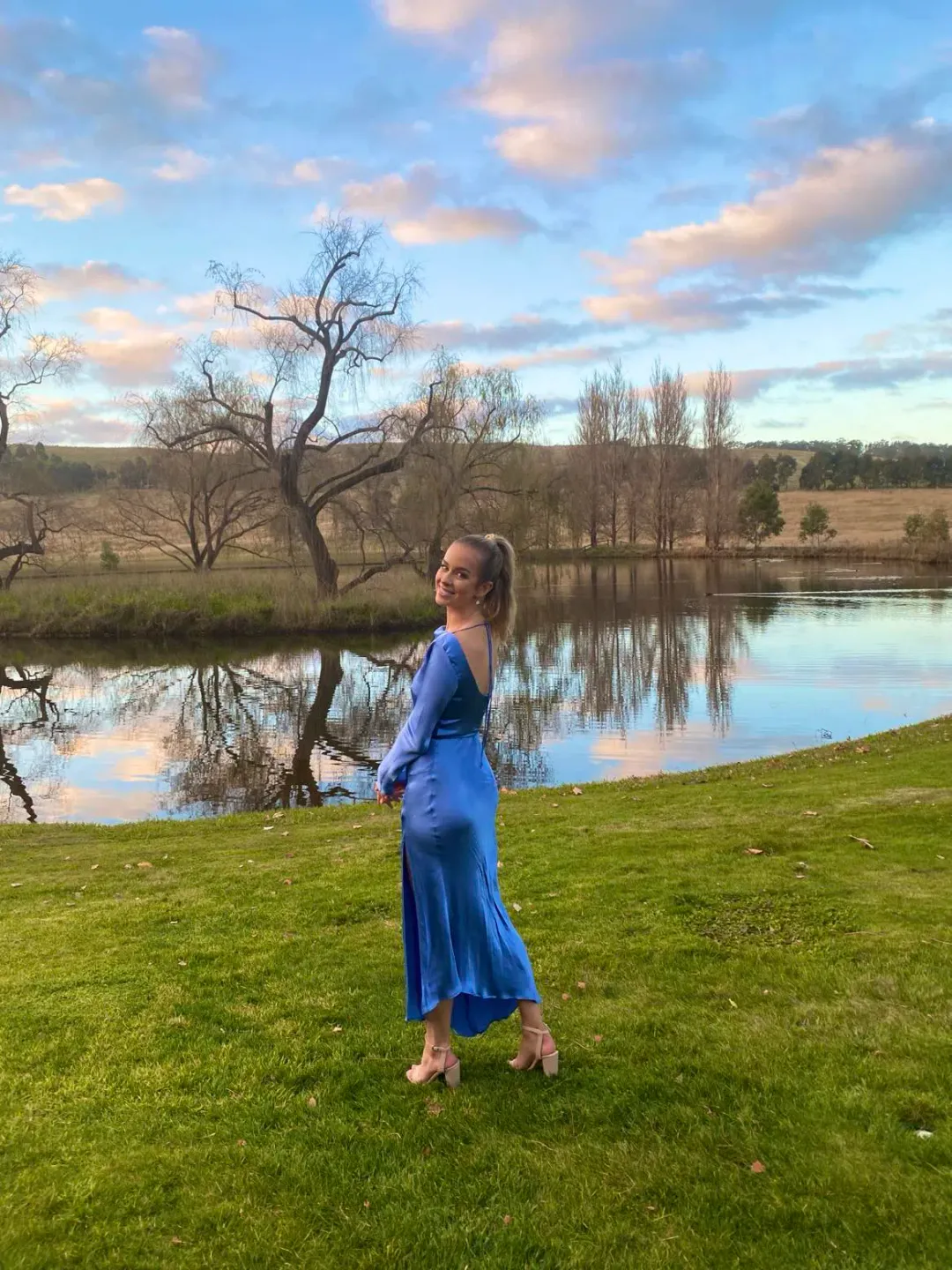 Bec & Bridge Delphine Long Sleeve Midi Dress Blue Size 8 for rent on The Volte - main image