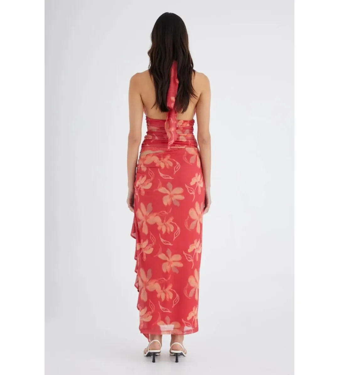 BENNI  Penelope Halter Maxi Dress Hibiscus Floral Size 8 for rent on The Volte - main image