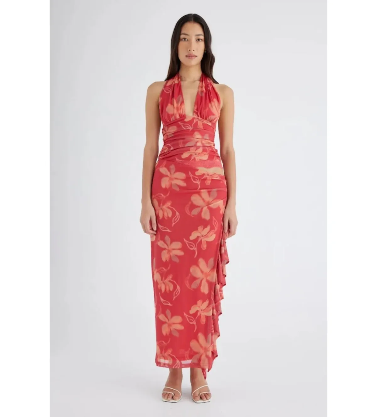 BENNI  Penelope Halter Maxi Dress Hibiscus Floral Size 8 for rent on The Volte - main image