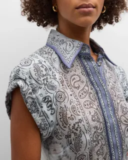Zimmermann Gathered Shirt and Midi Skirt Set Blue Bandana Size 2/Au 12 for rent on The Volte - image 2