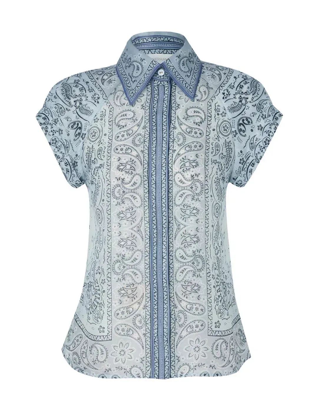 Zimmermann Gathered Shirt and Midi Skirt Set Blue Bandana Size 2/Au 12 for rent on The Volte - main image