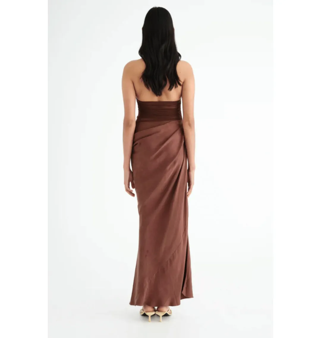 Benni Gina Halter Maxi Dress in Chocolate Size AU 6  for rent on The Volte - main image