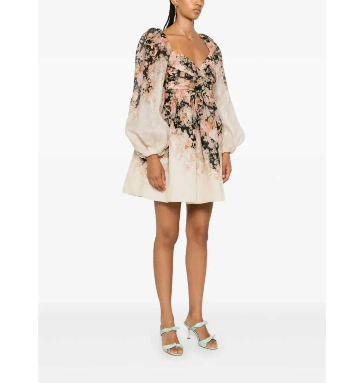 Zimmermann Illustration Draped Mini Dress in Tea Rococo Floral Size 3 / AU 14 for rent on The Volte - main image