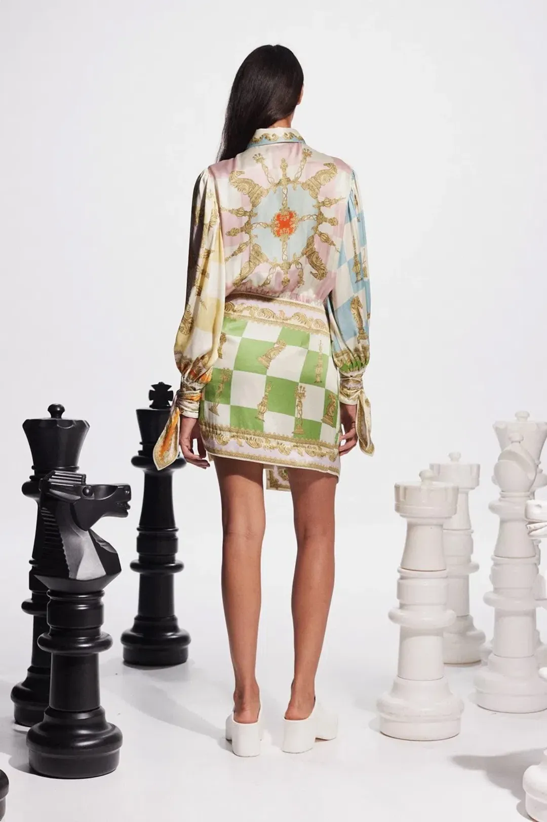 Alemais Checkmate Silk Mini Dress Multi Size AU 10 for rent on The Volte - main image
