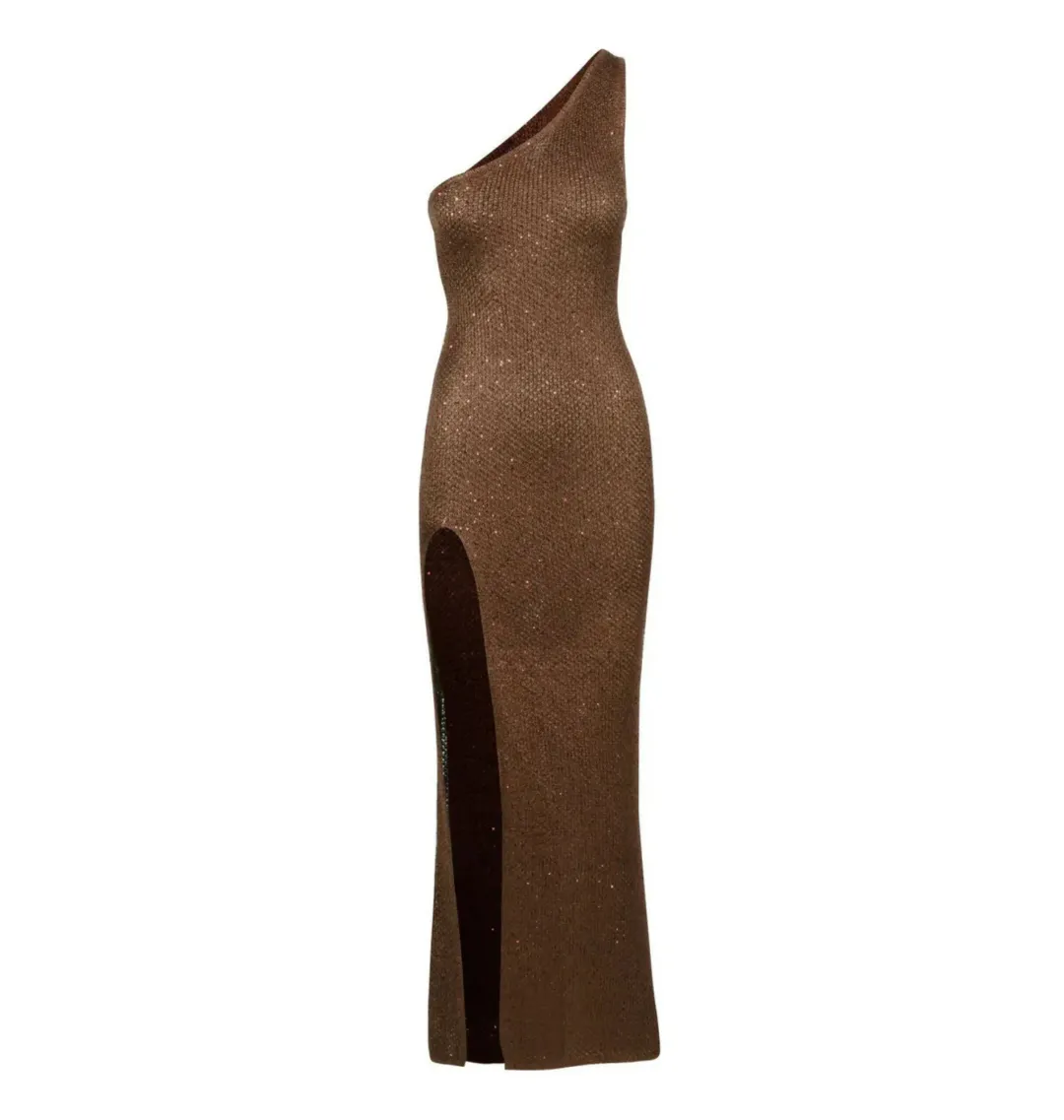 Asta Resort Split Sofia Dress Chocolate Size Small / AU 8 for rent on The Volte - main image